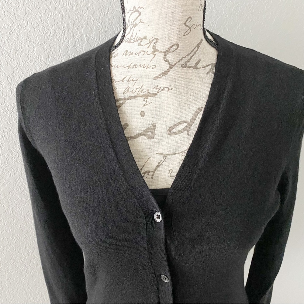 Theory 94% Wool Black Button Up Sweater Size Medi… - image 3